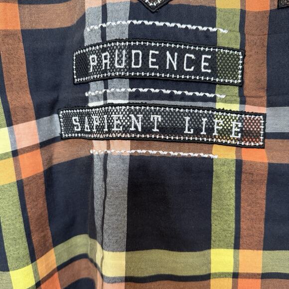 Raw Blue Mens Plaid Embroidered Button Shirt Size 4XL Grunge Skater Biker Y2K - Picture 11 of 16